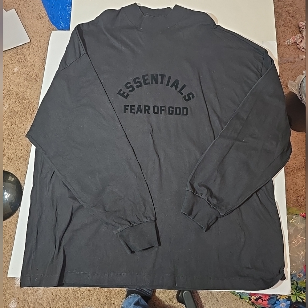 Fear Of God Essentials Heavy Jersey Mock Neck Size XL OVERSIZED Jet Black